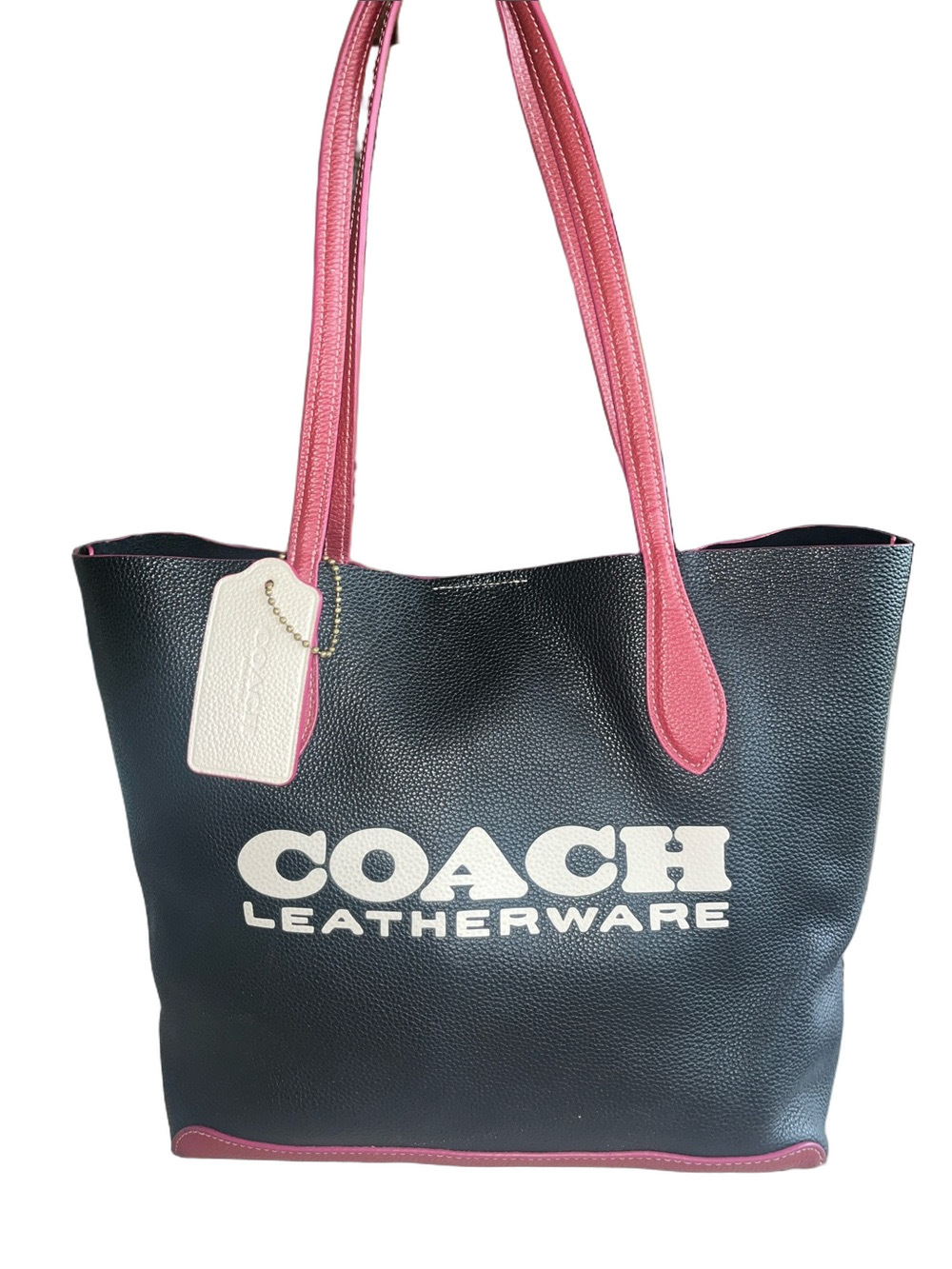 Coach Black Leatherware Tote with Pink Trim and Handles